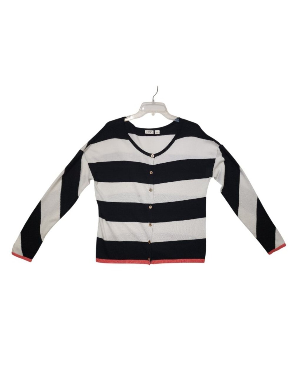 Cato Womens Black/White Striped Button Cardigan Sweater Large (Flaw)